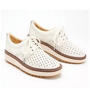 Clarks White Perforated Lace-Up Flats